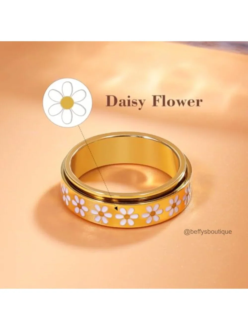 Daisy Fidget Ring - 18K Gold Plated Spinner Ring for Anxiety Relief, Stainless